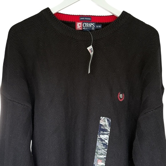 VTG CHAPS Ralph Lauren Sweater 100% Cotton Black Crew Neck Men XL Preppy NWT - Picture 2 of 10